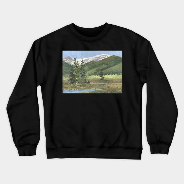 Mountains and Trees Oil on Canvas Crewneck Sweatshirt by Gallery Digitals